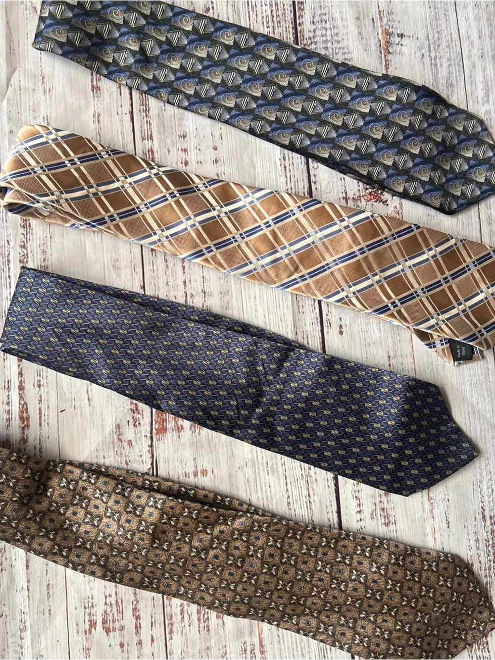 Joseph Abboud Vintage Tan and Navy Plaid Silk Ties Bundle